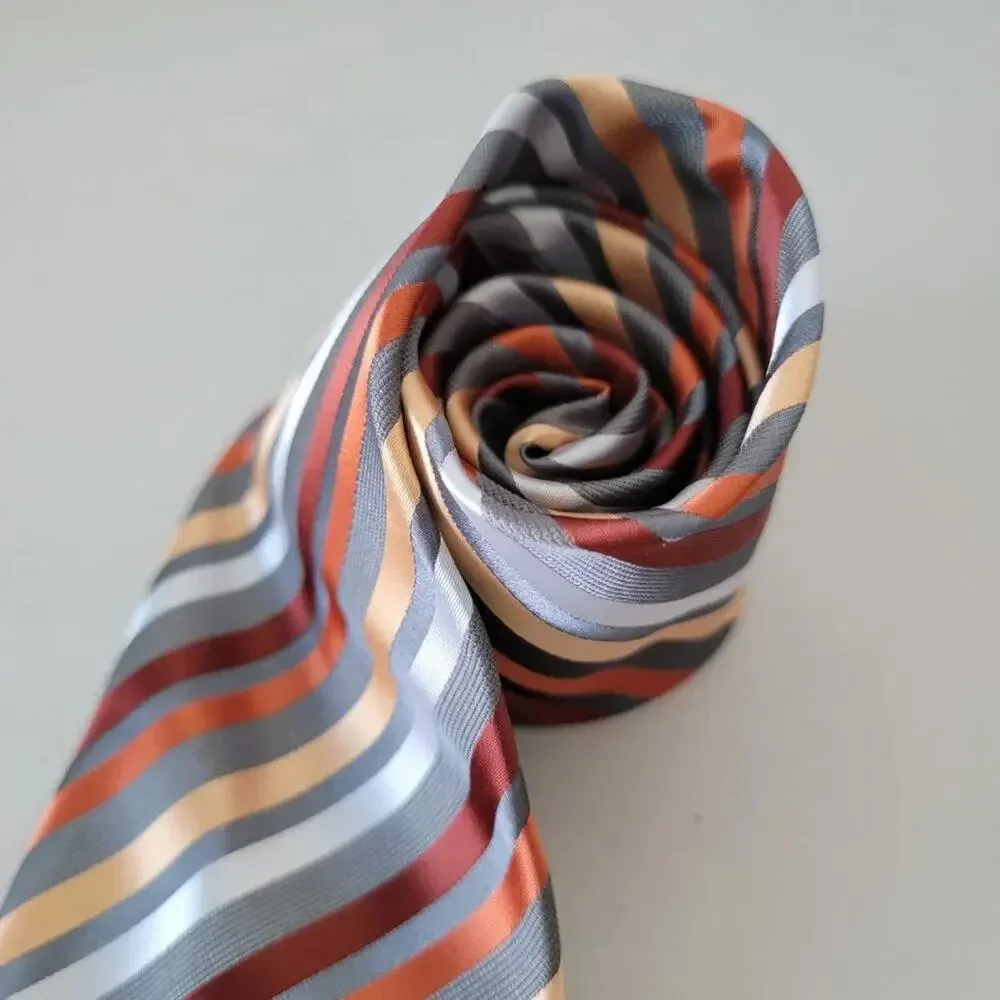 Van Heusen Classic Striped Necktie Mens Tie Gray White Orange Yellow Burgundy